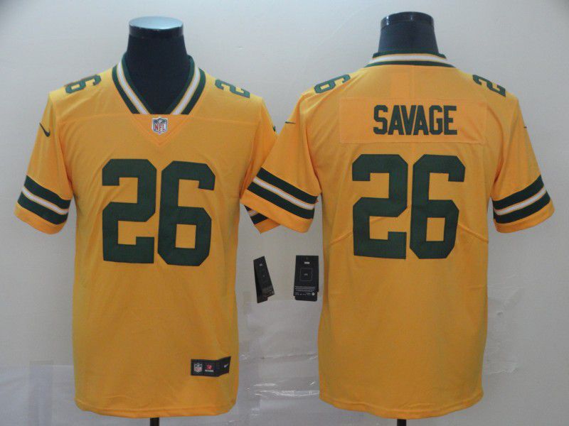 Men Green Bay Packers 26 Savage Yellow Grey Nike Vapor Untouchable Limited NFL Jersey